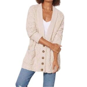Free People Montana Ivory Cable Knit Cardi Oversized Cardigan - S +
